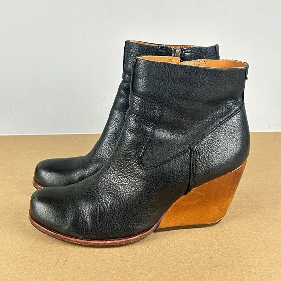 Kork-Ease Michelle Wedge Ankle Boots Booties Womens 6.5 Black Brown Side Zip - Picture 1 of 10